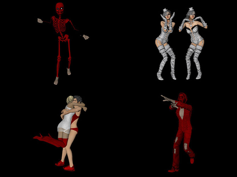 12套429个动画动作跳舞人物绑定动画C4D模型热情女郎化妆舞会