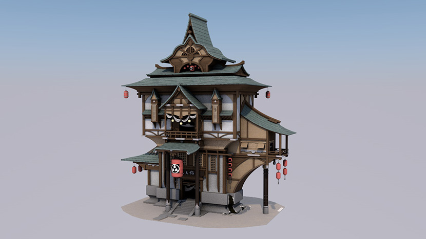 古代中国风古风建筑酒楼客栈房子C4D模型3d三维立体建模素材