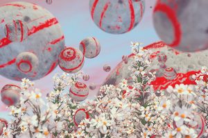 C4D花朵与红圈圆球创意工程文件创意场景3D模型素材