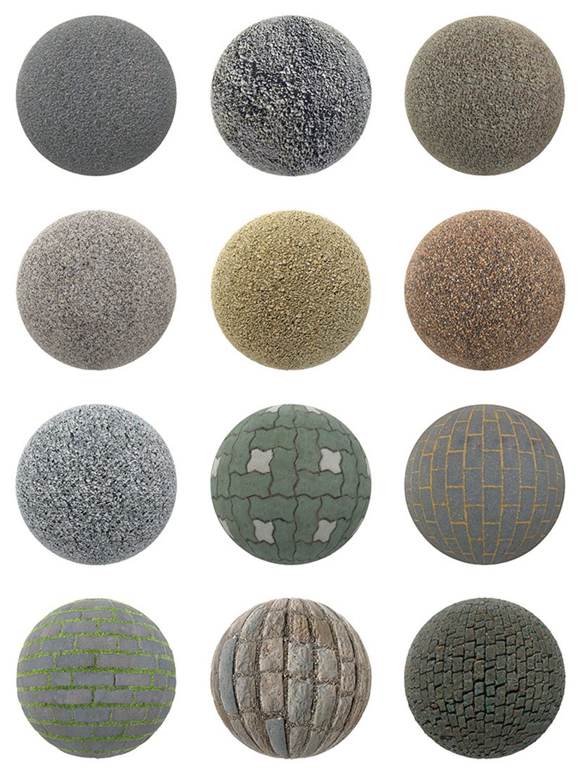 地面路面石砖板油路面土砖PBR无缝纹理贴图材质C4D渲染素材