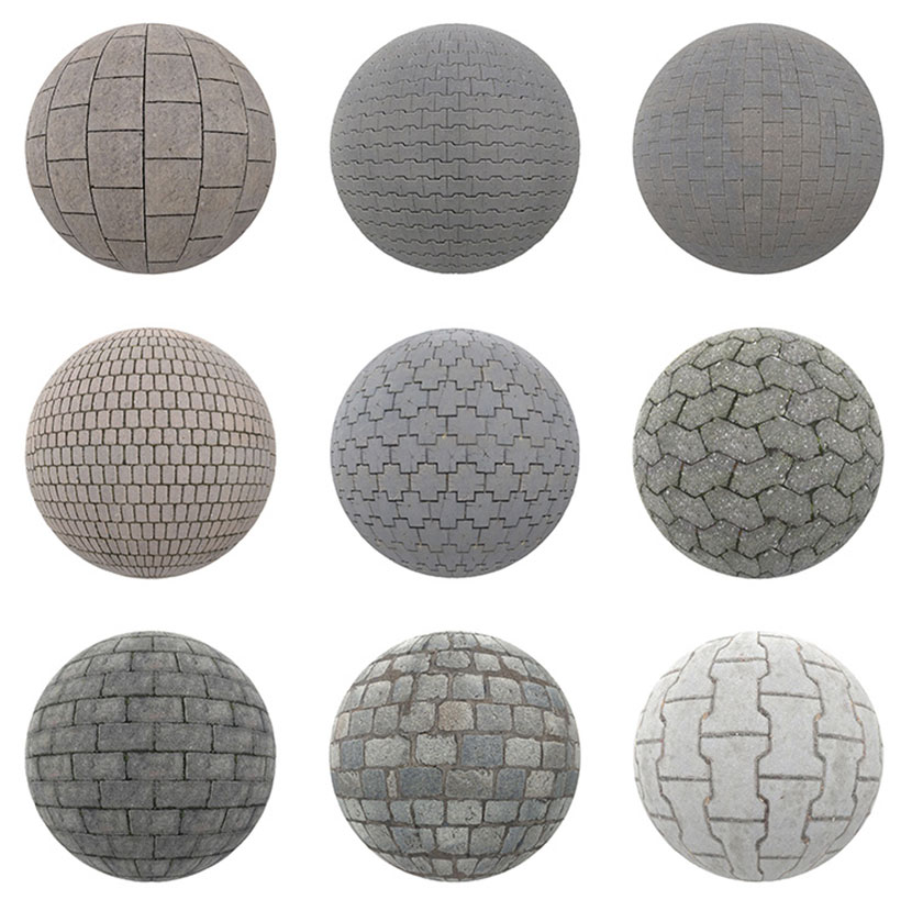 地面路面石砖板油路面土砖PBR无缝纹理贴图材质C4D渲染素材