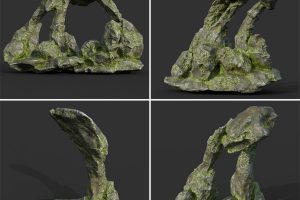 园林室外景观造景奇苔藓岩石洞穴石头C4D模型3D立体设计素材