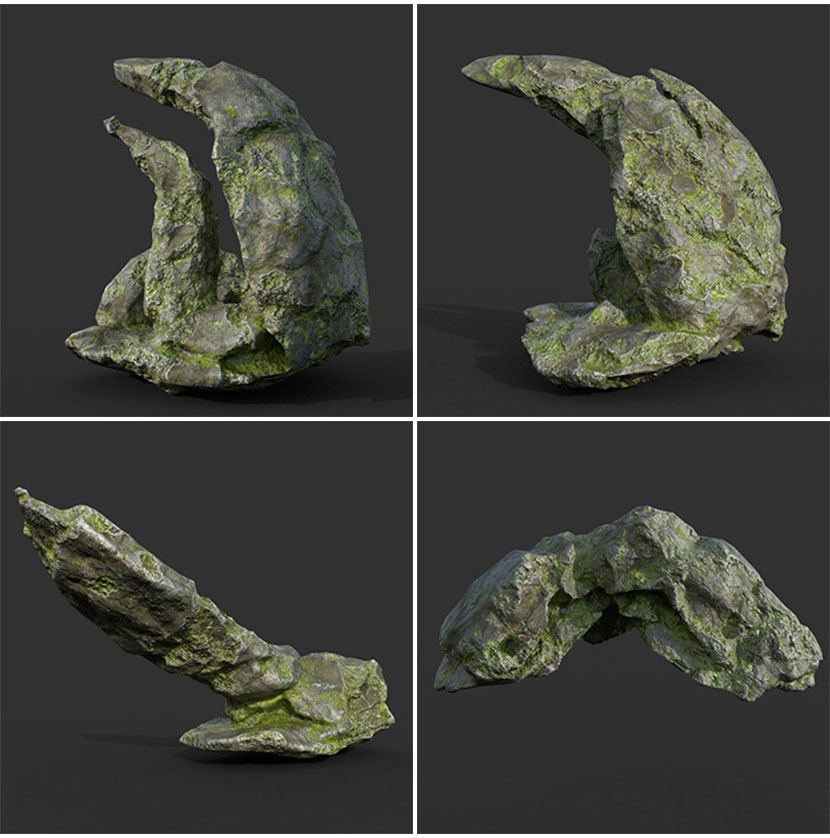 园林室外景观造景奇苔藓岩石洞穴石头C4D模型3D立体设计素材