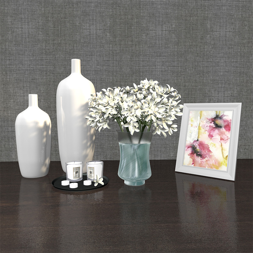 室内装饰画花卉花瓶C4D模型创意场景3D模型素材