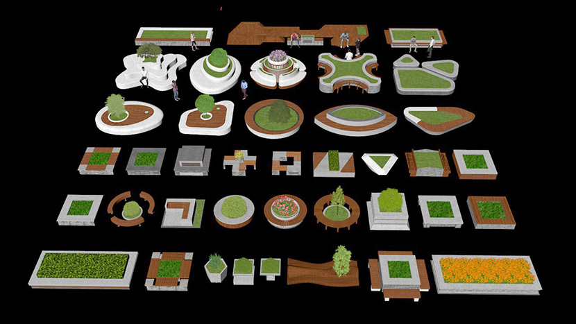 公园广场园林景观植物花草花坛C4D模型文件3d立体设计素材