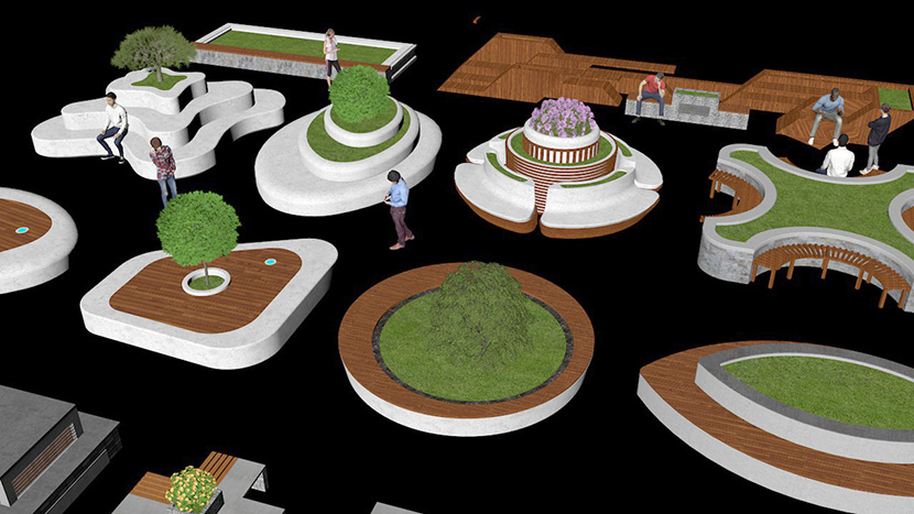 公园广场园林景观植物花草花坛C4D模型文件3d立体设计素材