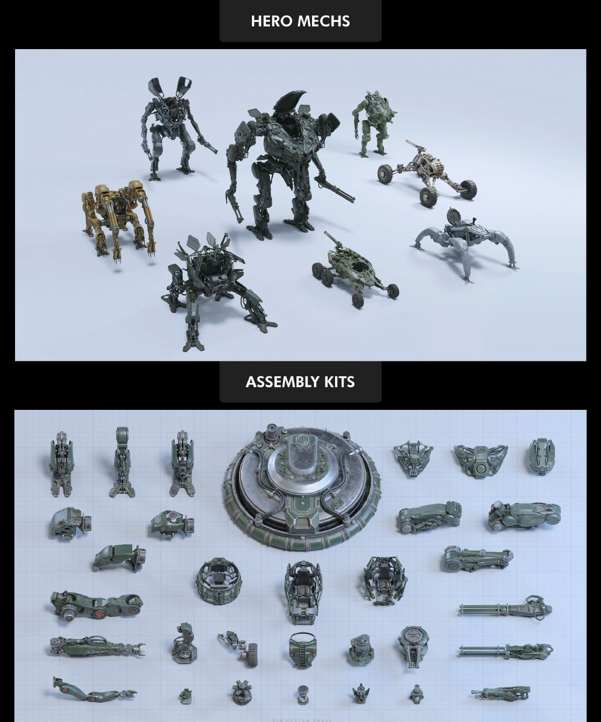 200组科幻机甲战争机器人车辆零件相关3D模型合集YC119