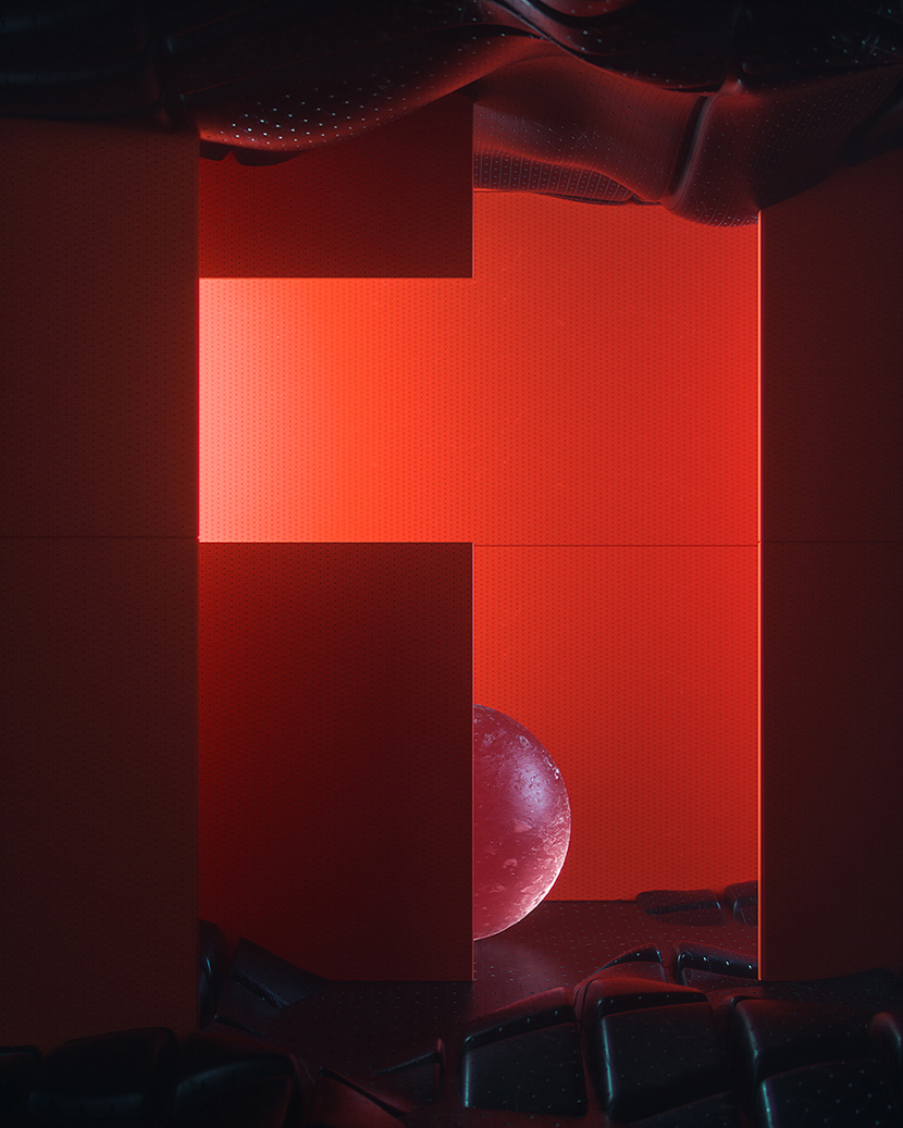 红色圆球创意动画C4D OC工程创意场景3D模型素材