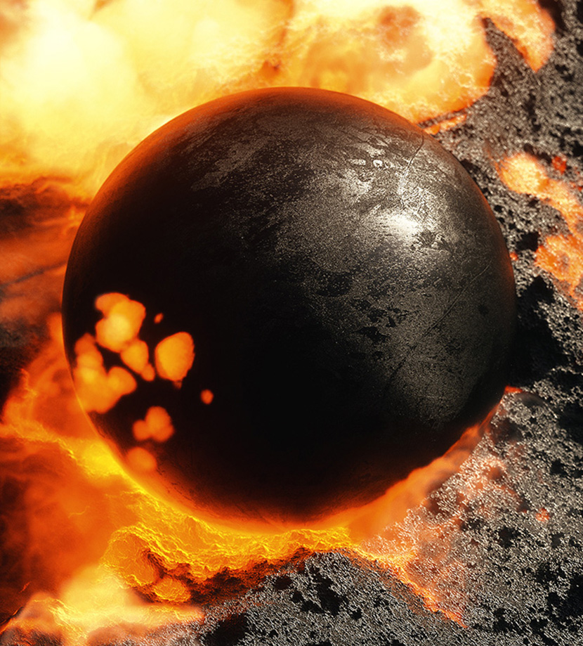 火山熔岩中的圆球创意C4D OC工程文件创意场景3D模型素材