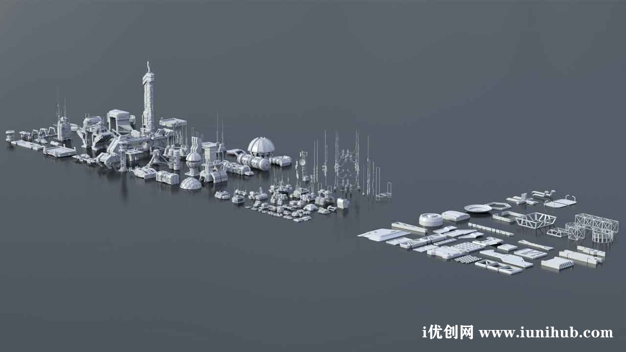 Blender 硬表面科幻建筑零件模型【Blender_scifi building】YC130