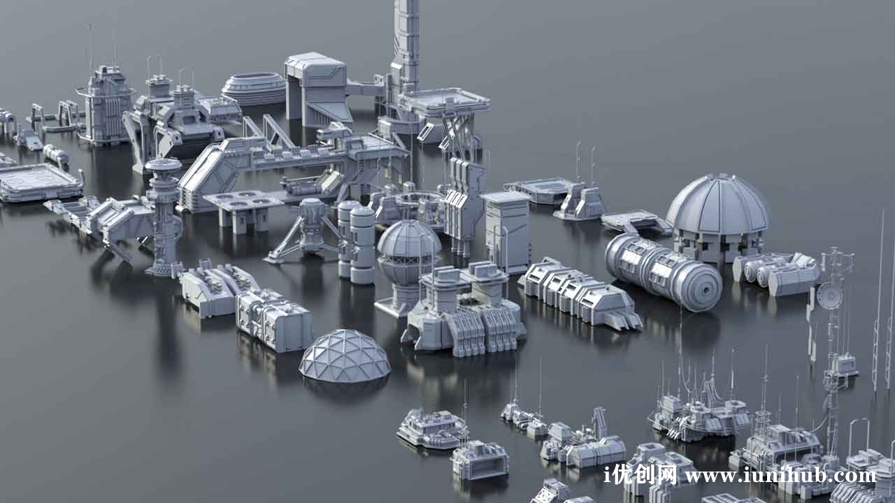 Blender 硬表面科幻建筑零件模型【Blender_scifi building】YC130
