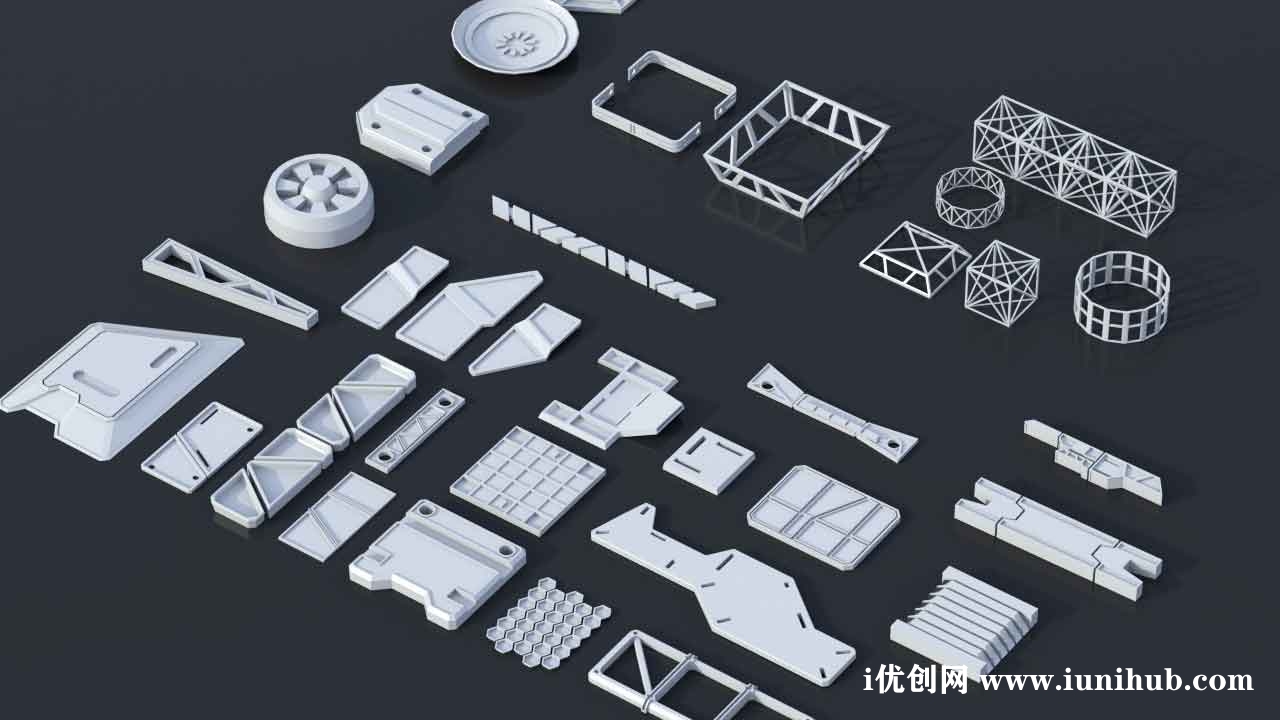 Blender 硬表面科幻建筑零件模型【Blender_scifi building】YC130