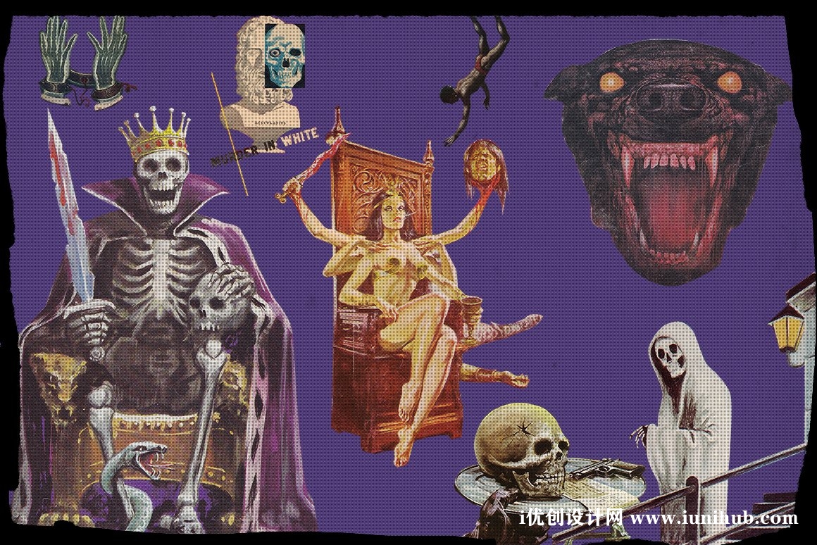 1017 480+欧美式复古艺术蒸汽波普风格外太空外星人科幻漫画剪贴画设计素材PulpArt - Collage Cut Outs