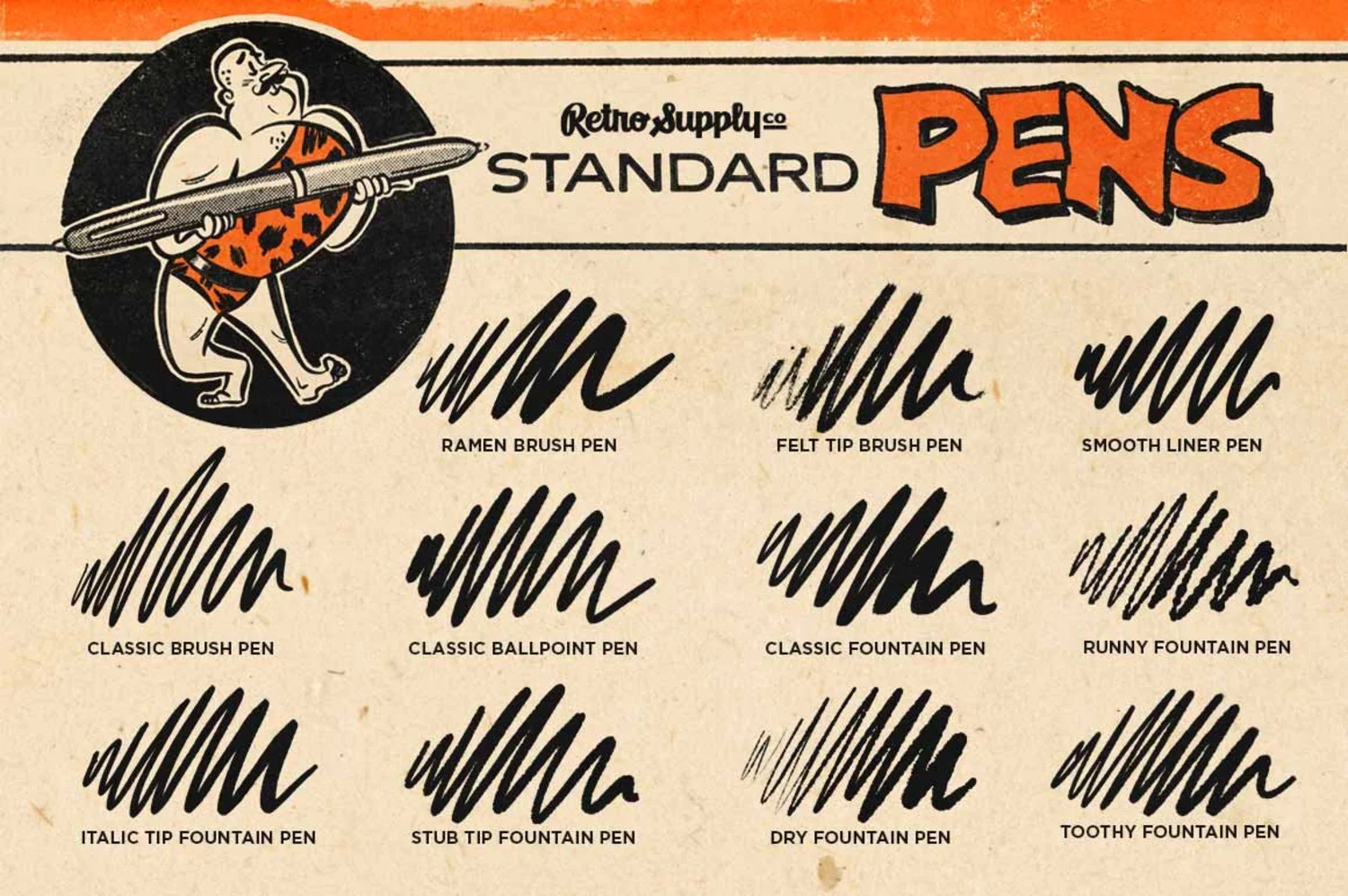手绘插画漫画PS笔刷墨水画笔套装Standard Procreate Ink Pen BrushesYC193