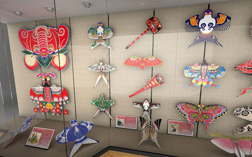 风筝文化展厅燕蝙蝠福娃金鱼蝴蝶传统艺术纸鸢SU模型C4D素材YC242