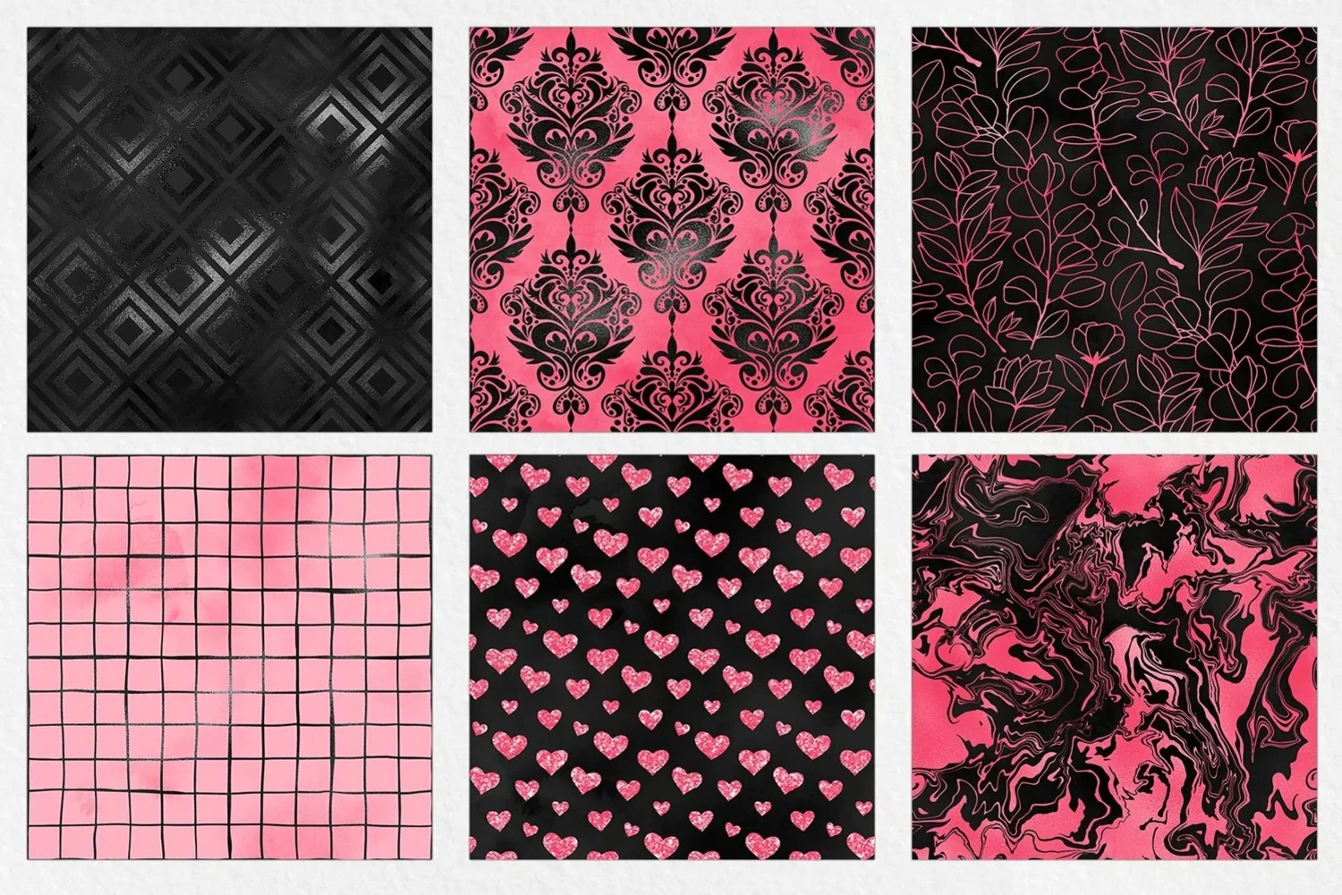 16款抽象无缝高清底纹背景素材 Pink Black Digital PaperYC294