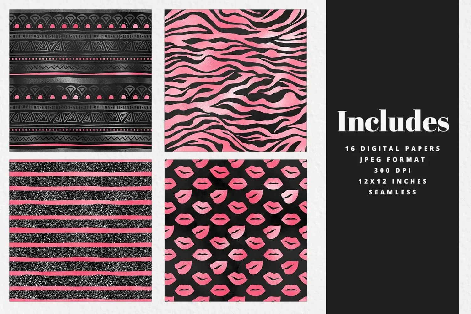 16款抽象无缝高清底纹背景素材 Pink Black Digital PaperYC294