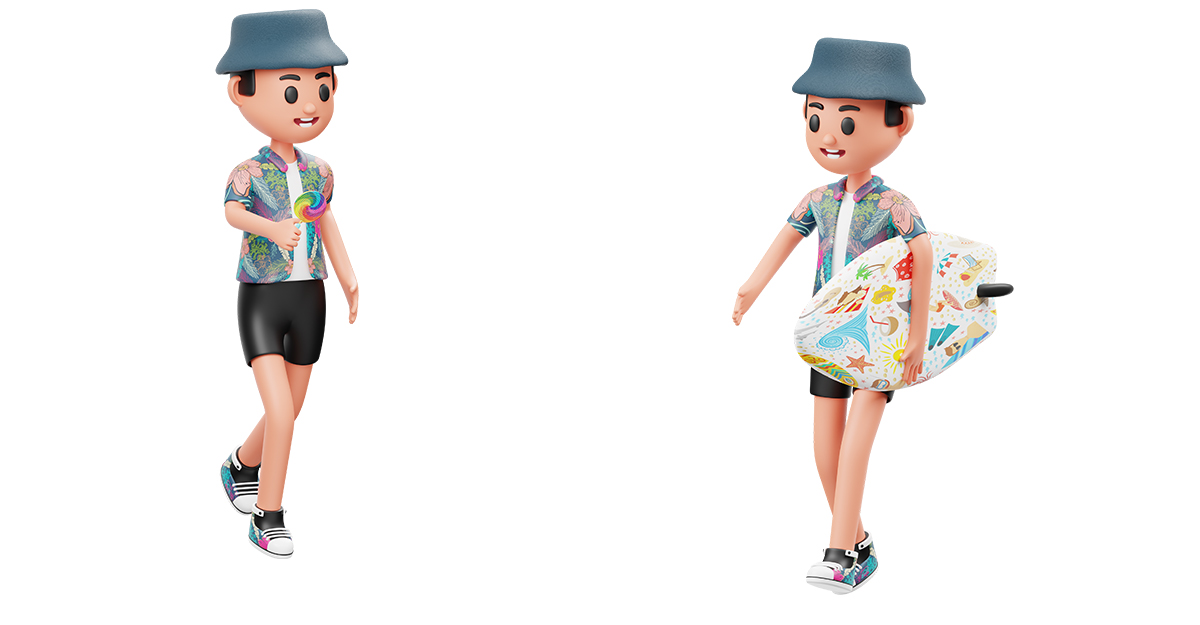 卡通男孩度假 IP人物夏季度假旅游3D模型YC320