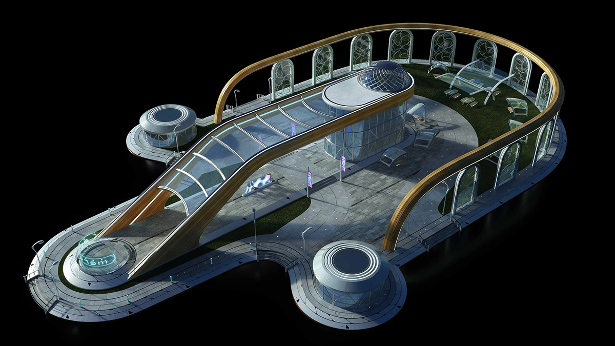 未来乌托邦城市摩天大楼建筑3D模型kitbash3d oasisYC326