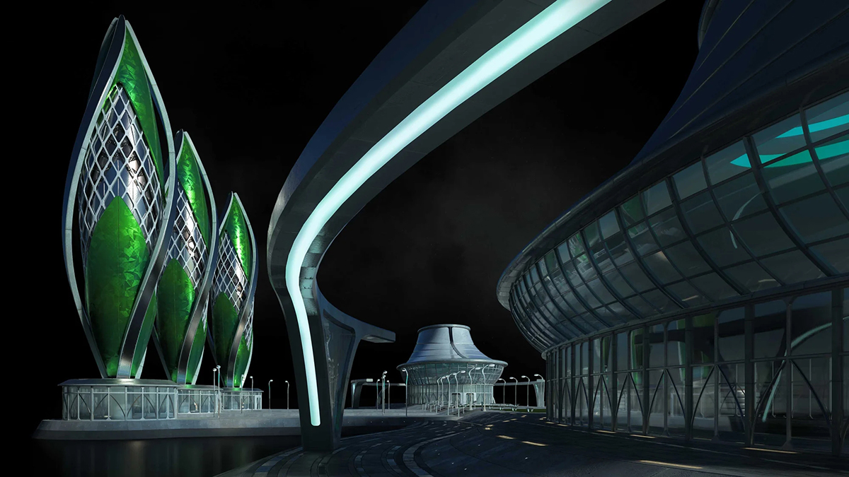 未来乌托邦城市摩天大楼建筑3D模型kitbash3d oasisYC326